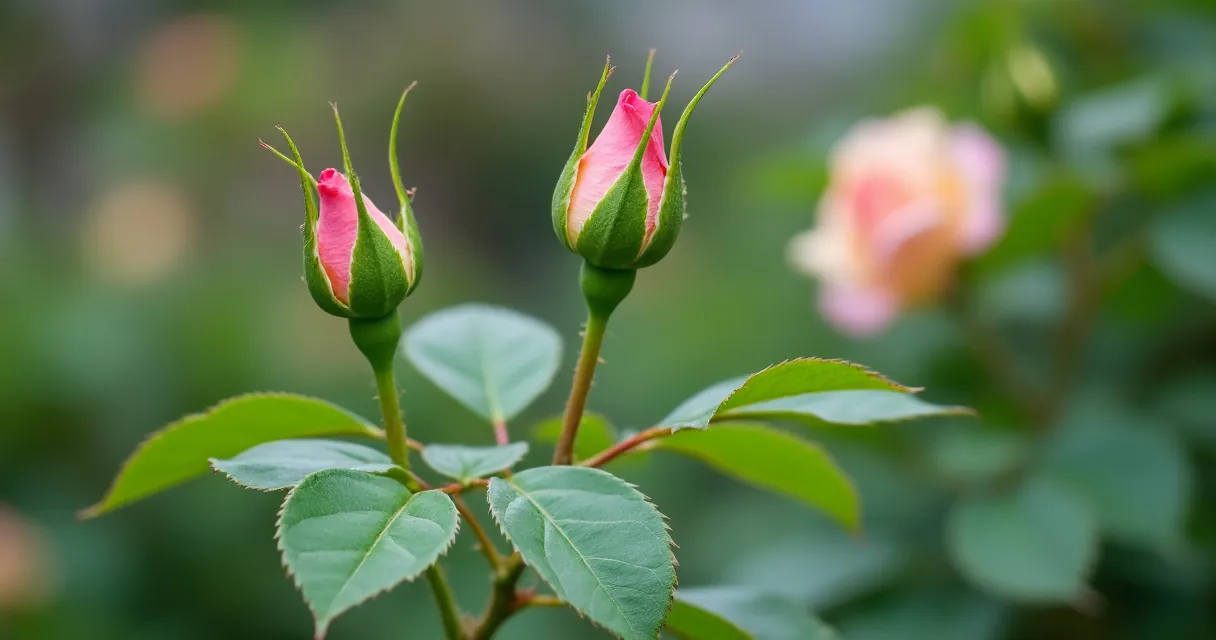 Rosentriebe mit Knospen nach einem sauberen Rückschnitt