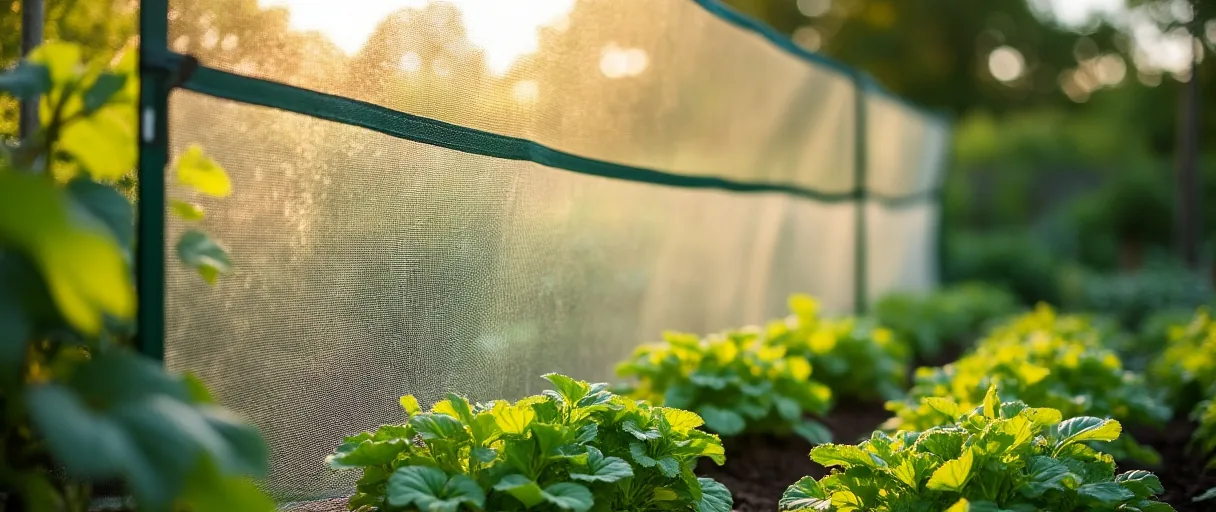 Feinmaschiges Schutznetz über einem Gemüsebeet